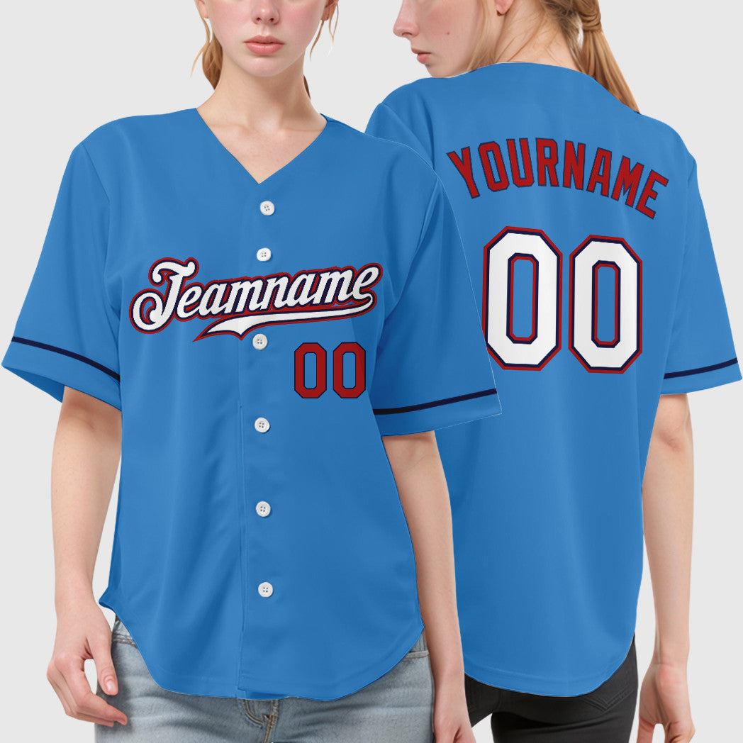 Custom Powder Blue Red White-Navy Baseball Jersey
