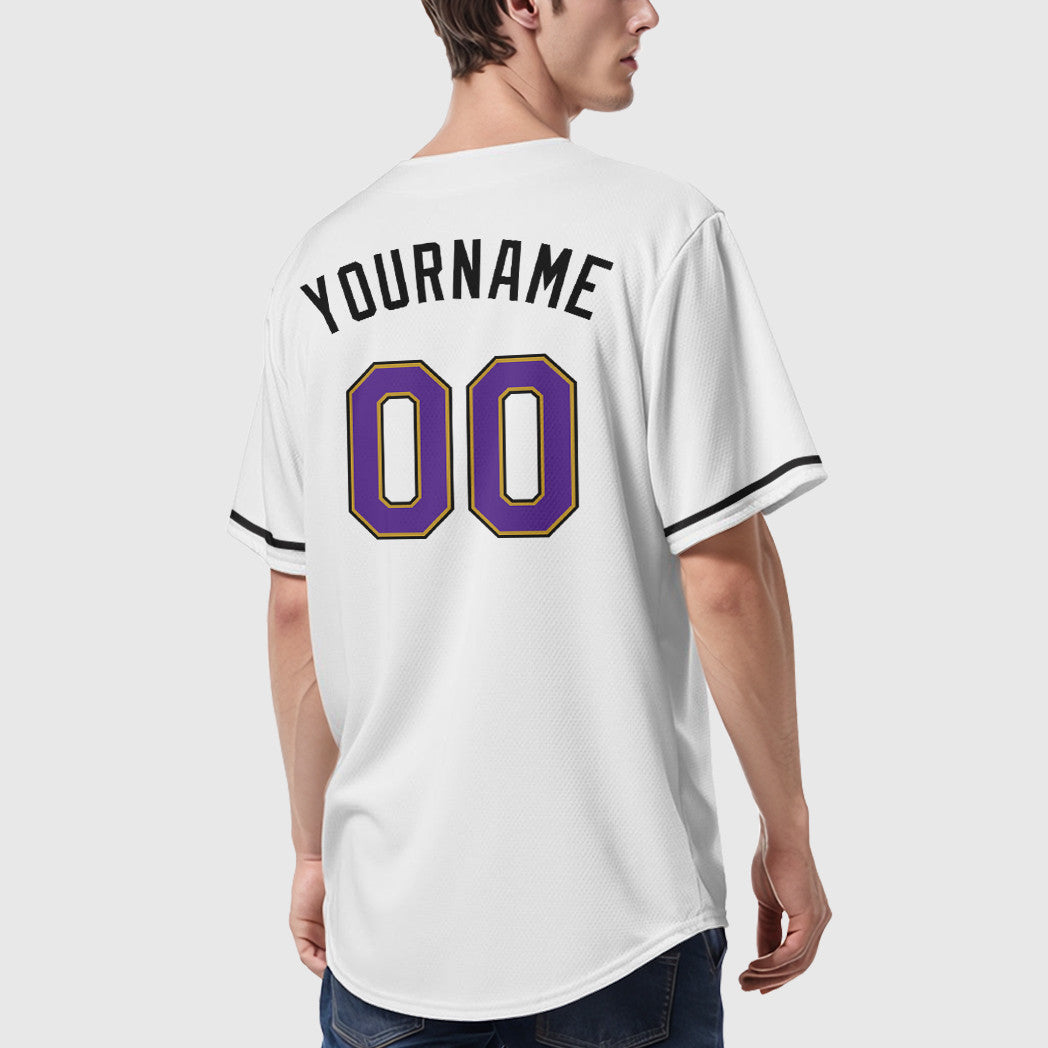 Custom White Purple Purple Old Gold-Black Baseball Jersey