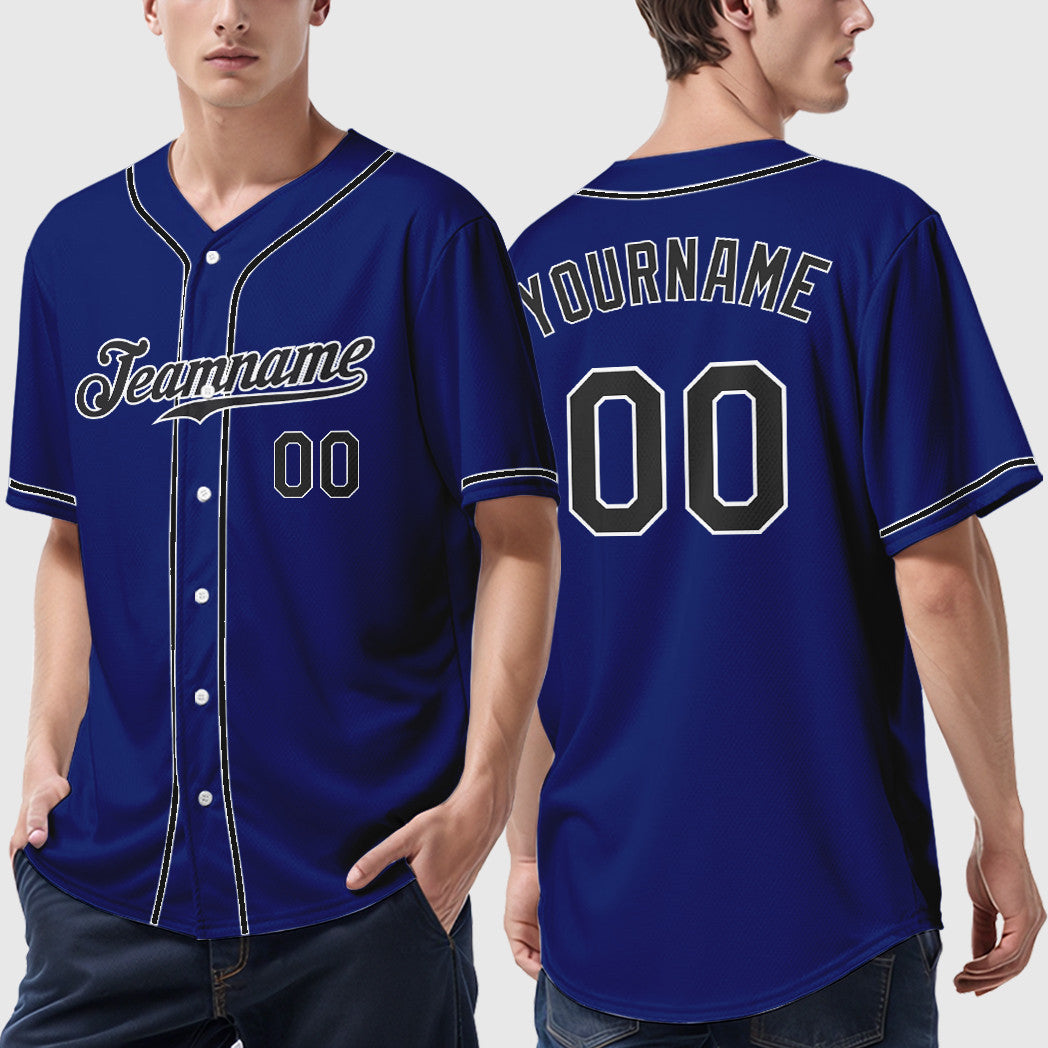 Custom Royal White Black Sleeve Baseball Jersey