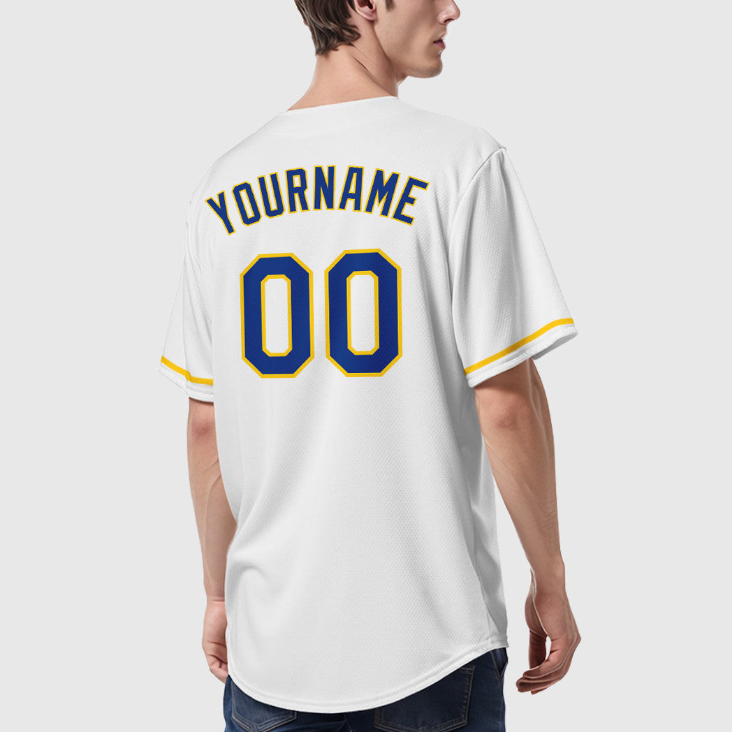 Custom White Royal Royal-Yellow Baseball Jersey