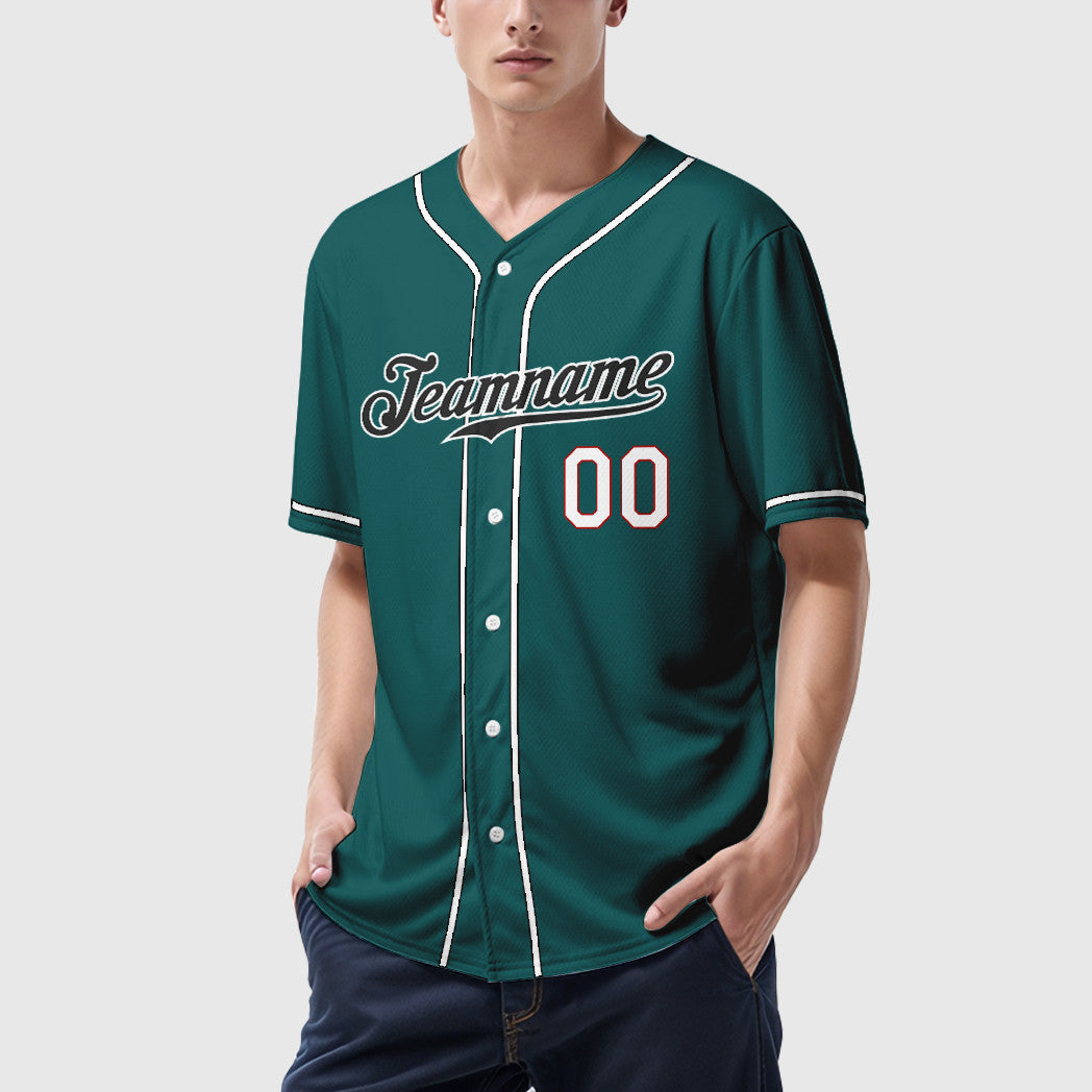 Custom Teal Black Black-White Sleeve Baseball Jersey