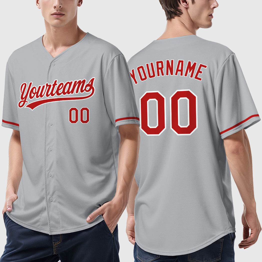Custom Gray White Red Baseball Jersey
