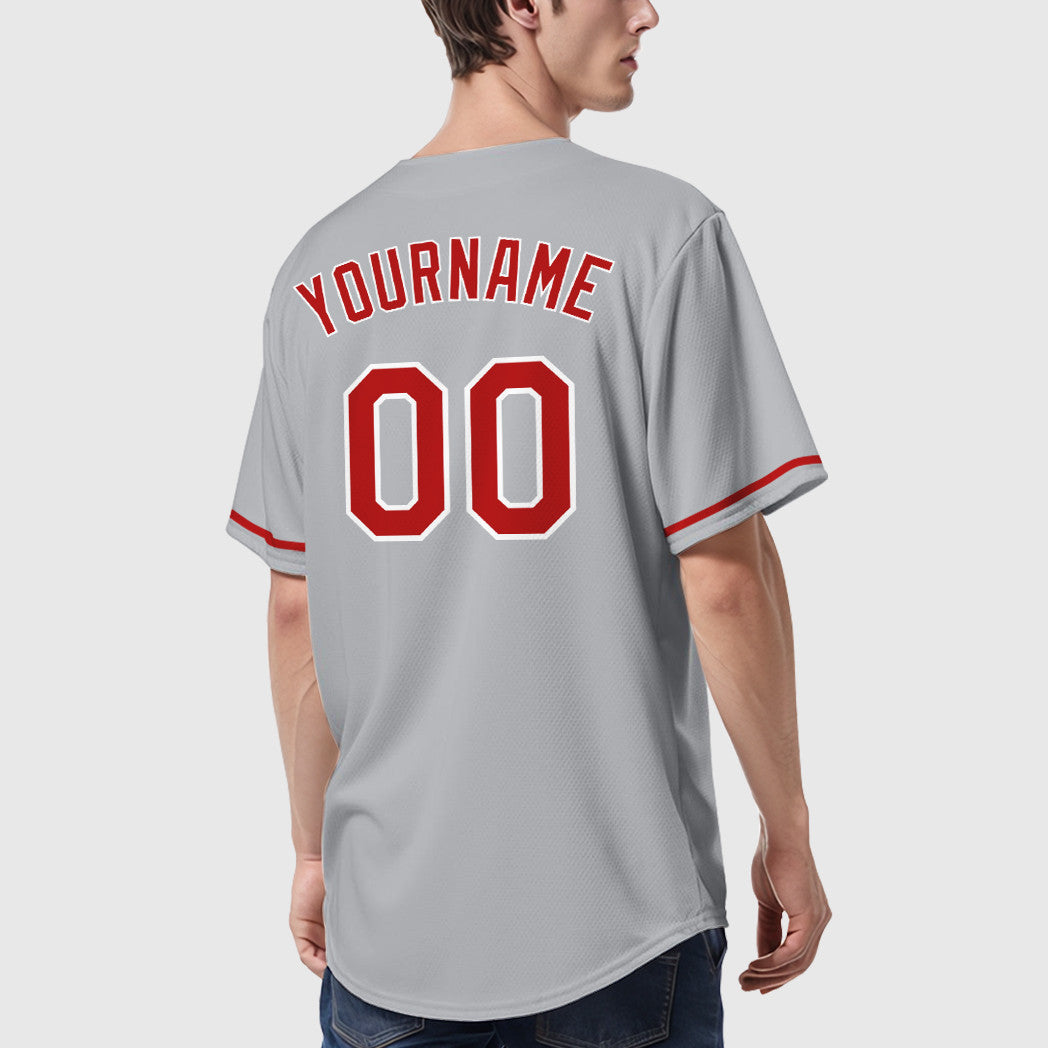 Custom Gray White Red Baseball Jersey