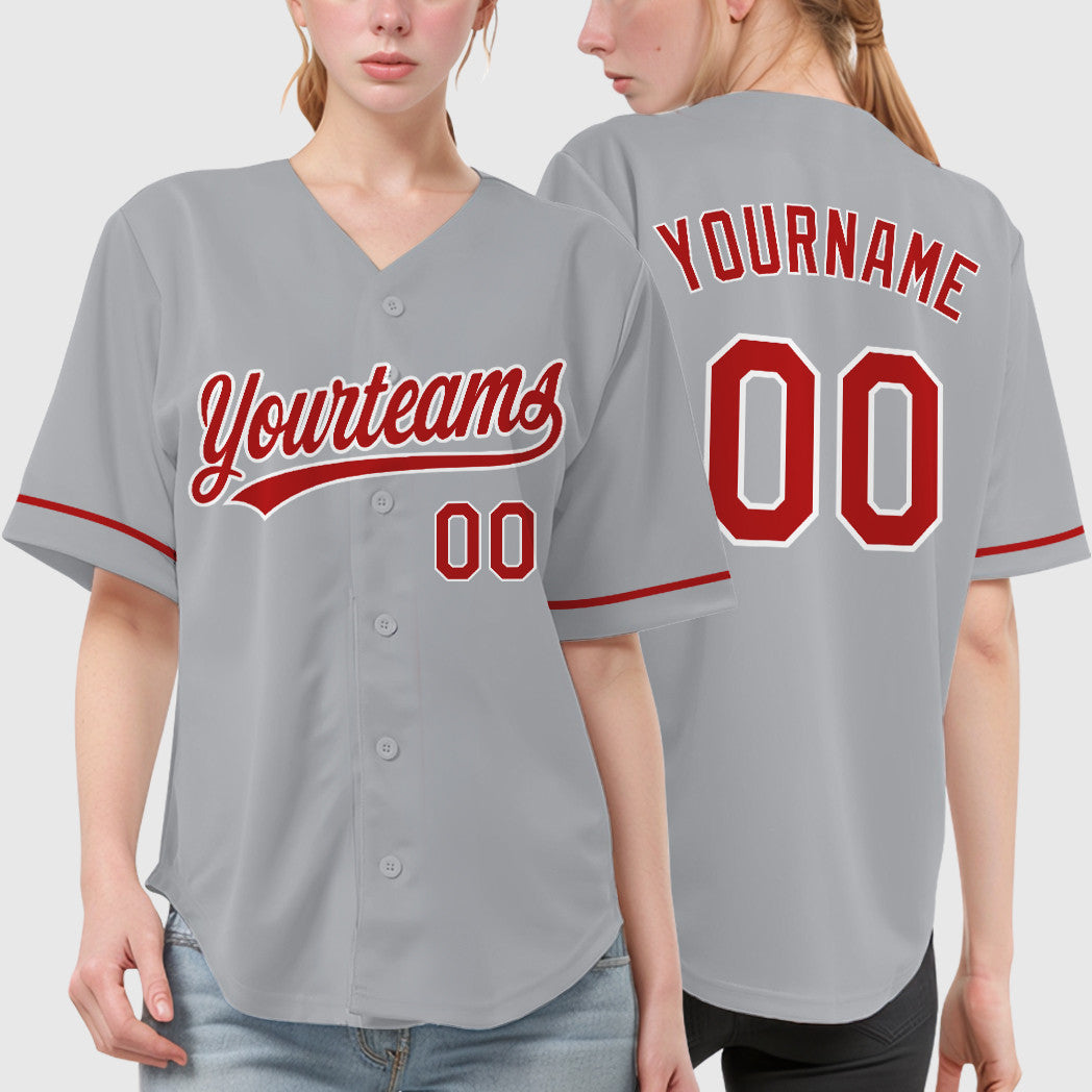 Custom Gray White Red Baseball Jersey