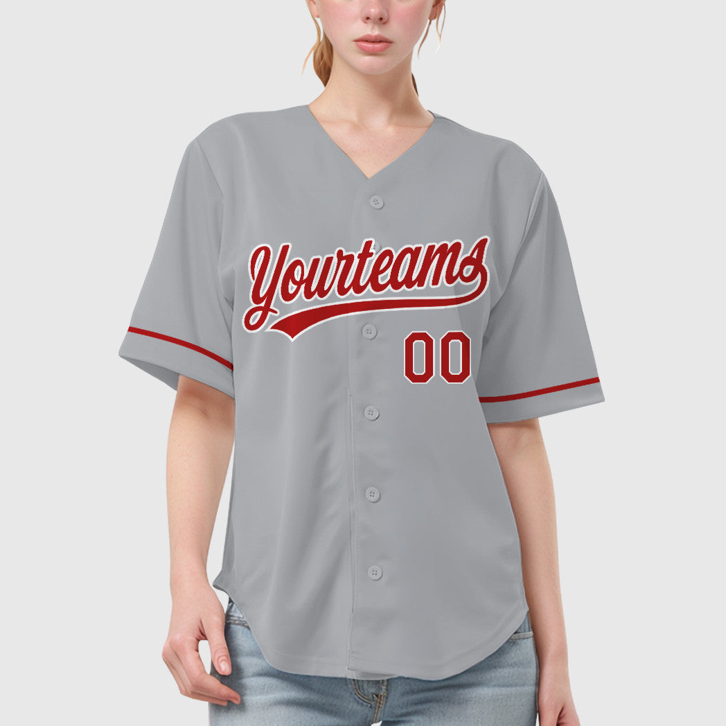 Custom Gray White Red Baseball Jersey