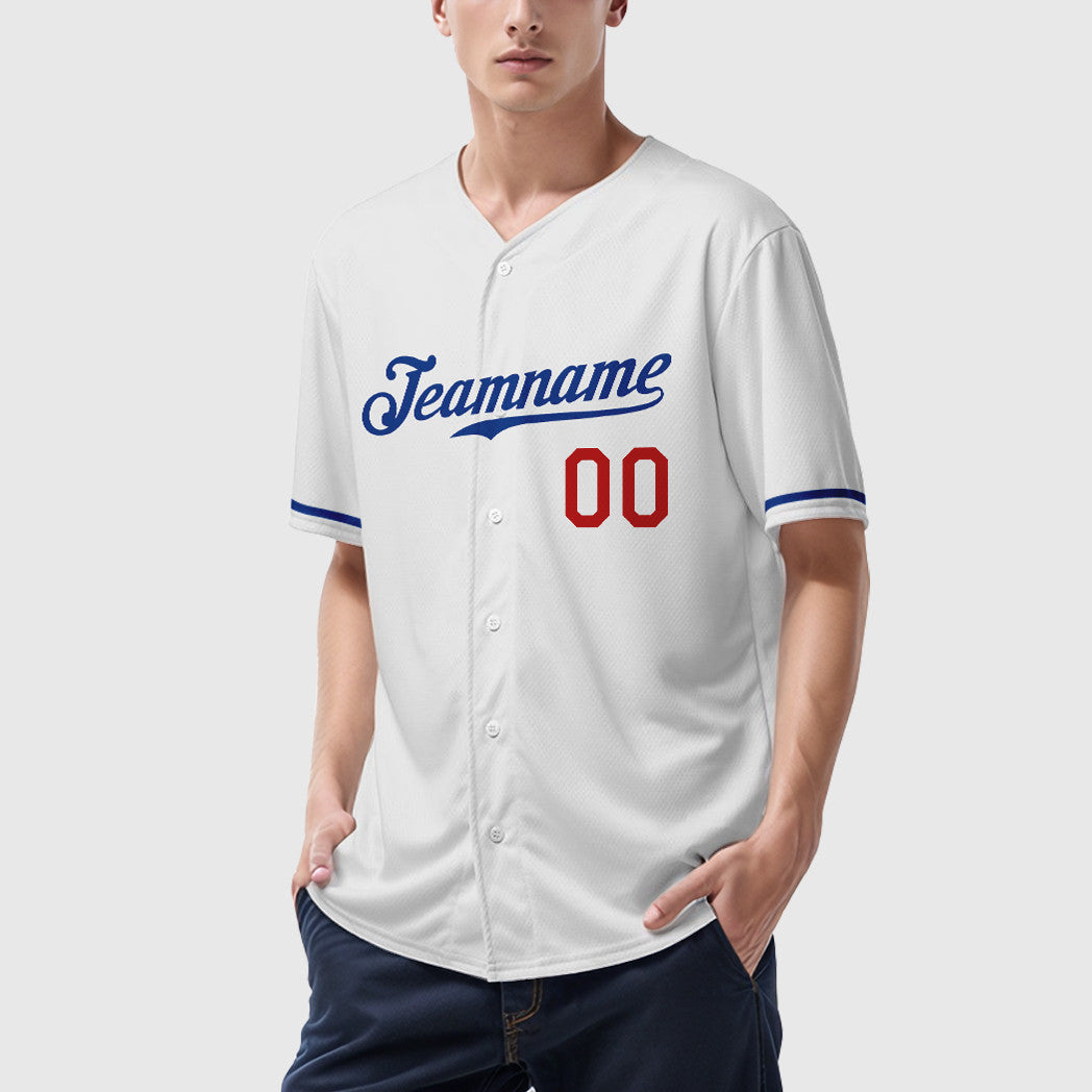 Custom White Royal Red Baseball Jersey