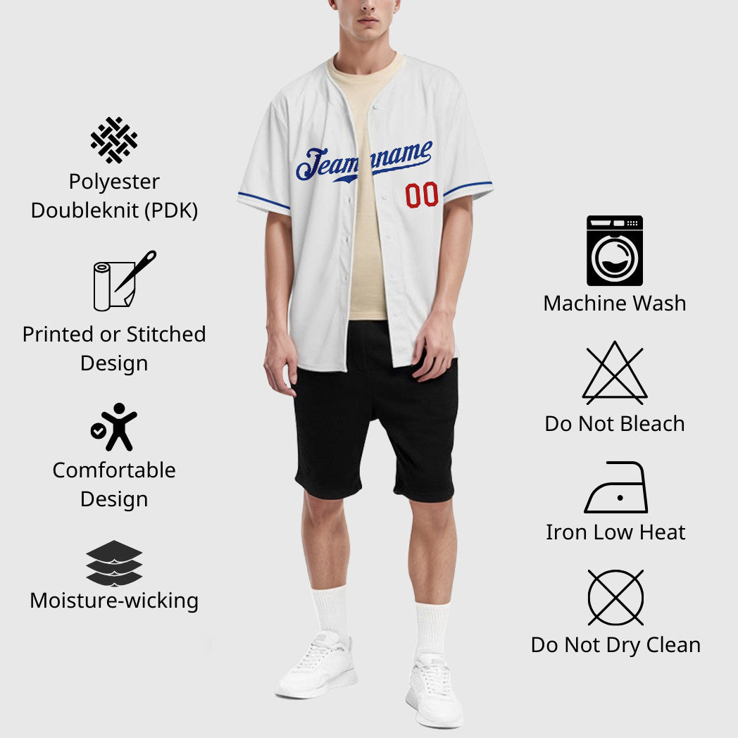 Custom White Royal Red Baseball Jersey