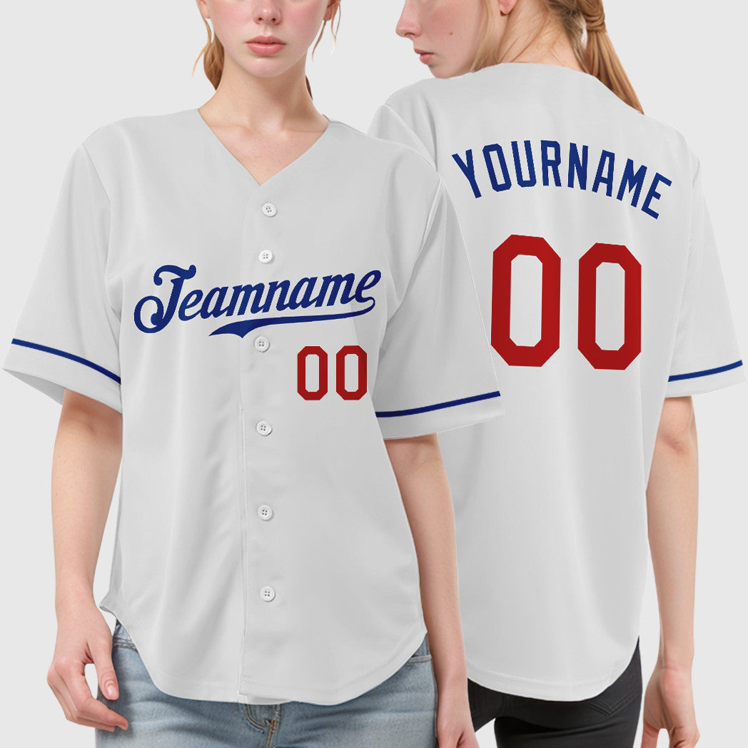 Custom White Royal Red Baseball Jersey