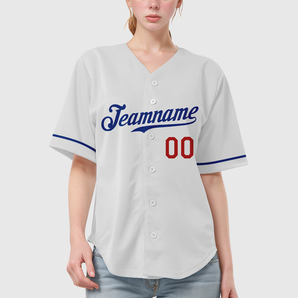 Custom White Royal Red Baseball Jersey