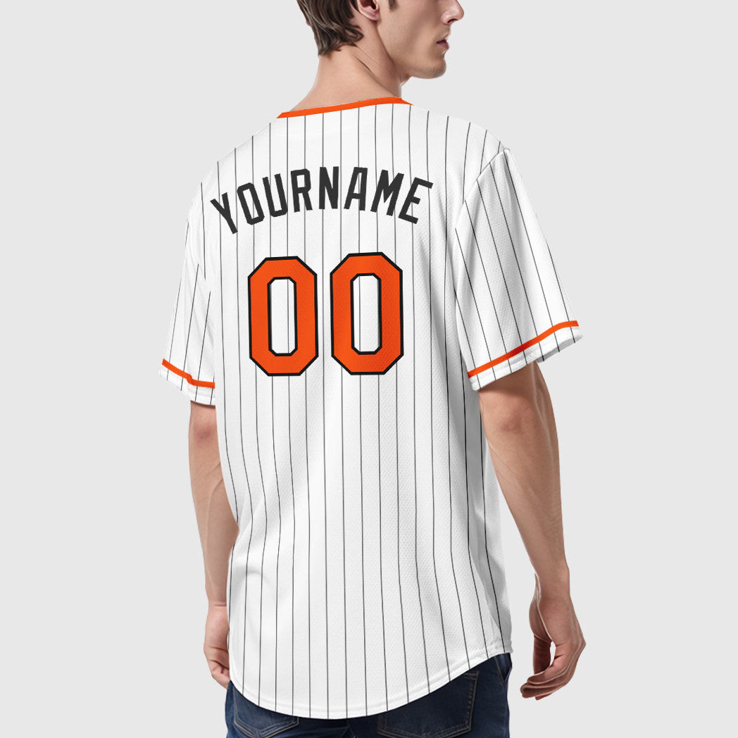 Custom White Black Orange Pinstripe Baseball Jersey