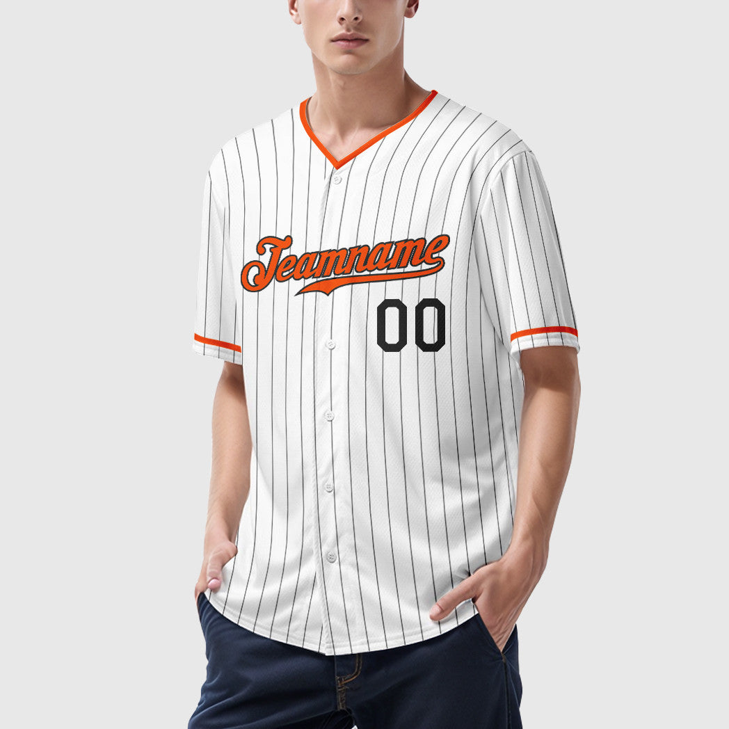 Custom White Black Orange Pinstripe Baseball Jersey