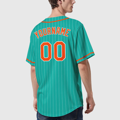 Custom Aqua White Orange Piping Pinstripe Baseball Jersey
