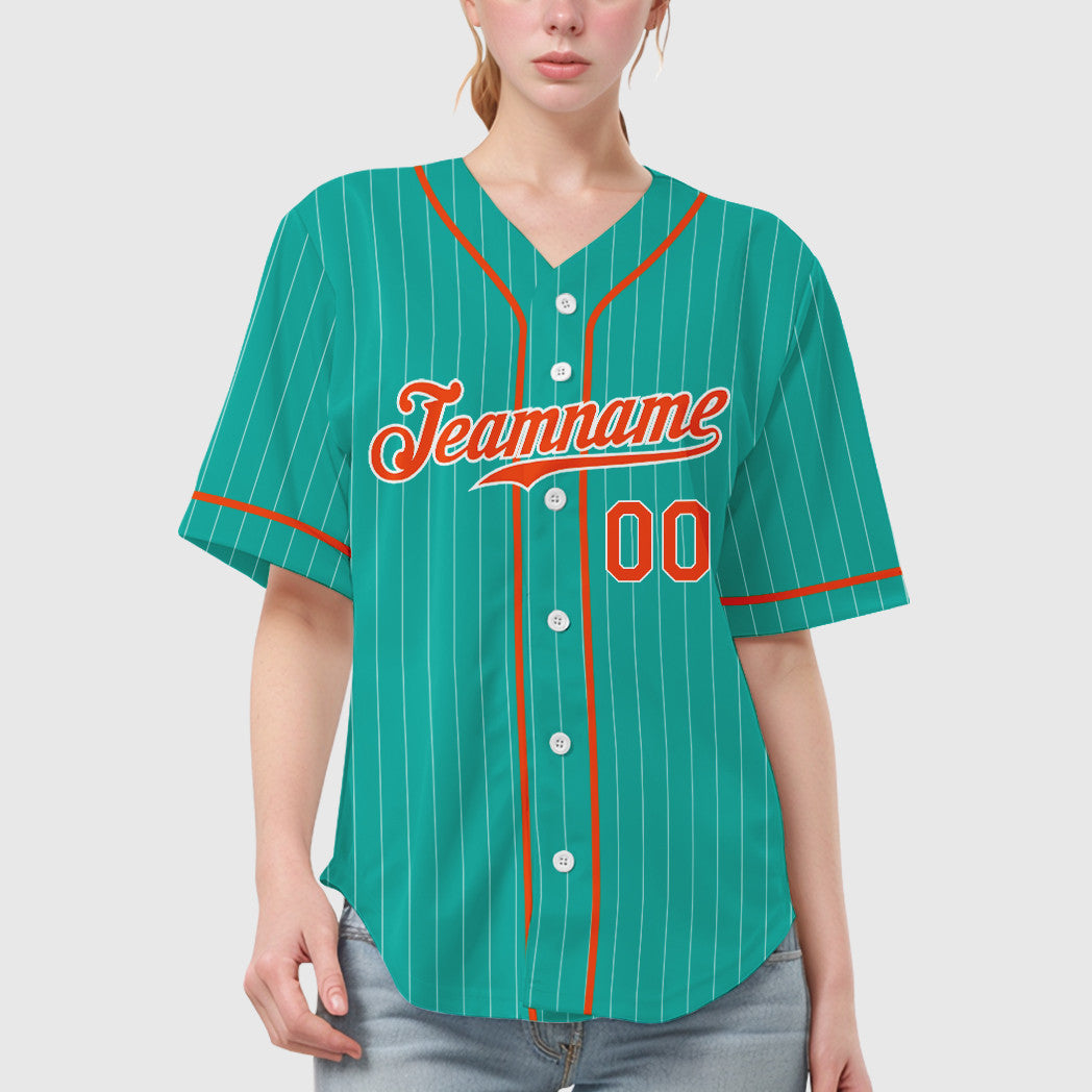 Custom Aqua White Orange Piping Pinstripe Baseball Jersey