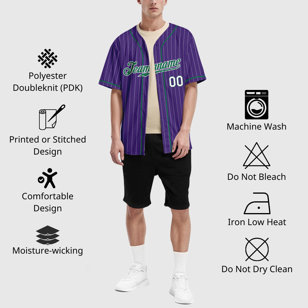 Custom Purple White Kelly Green-White Piping Pinstripe Baseball Jersey