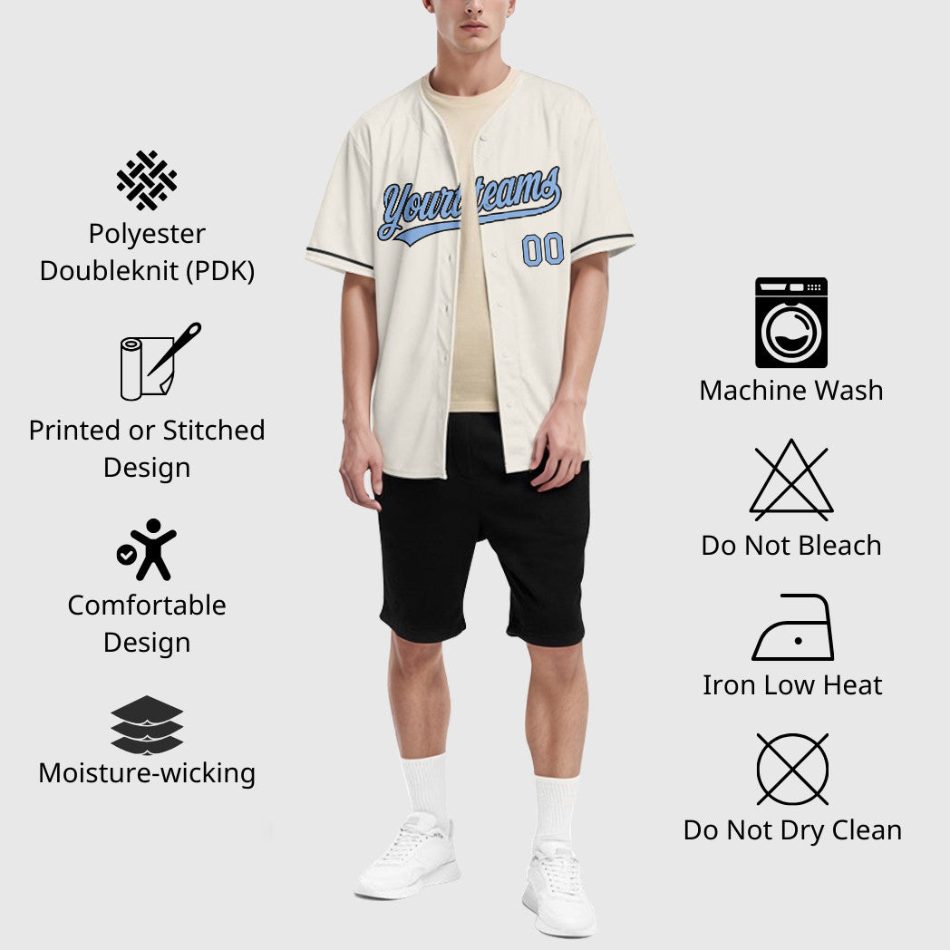 Custom Cream Light Blue Black Baseball Jersey