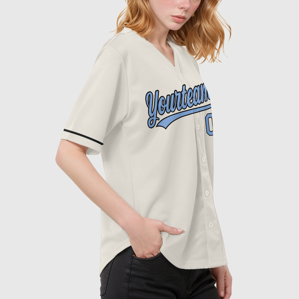 Custom Cream Light Blue Black Baseball Jersey