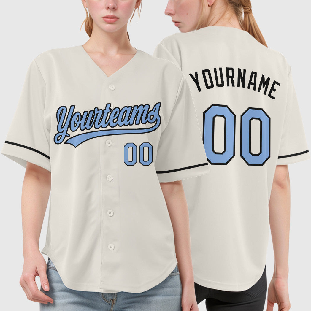 Custom Cream Light Blue Black Baseball Jersey