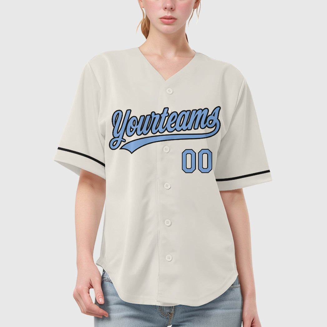 Custom Cream Light Blue Black Baseball Jersey