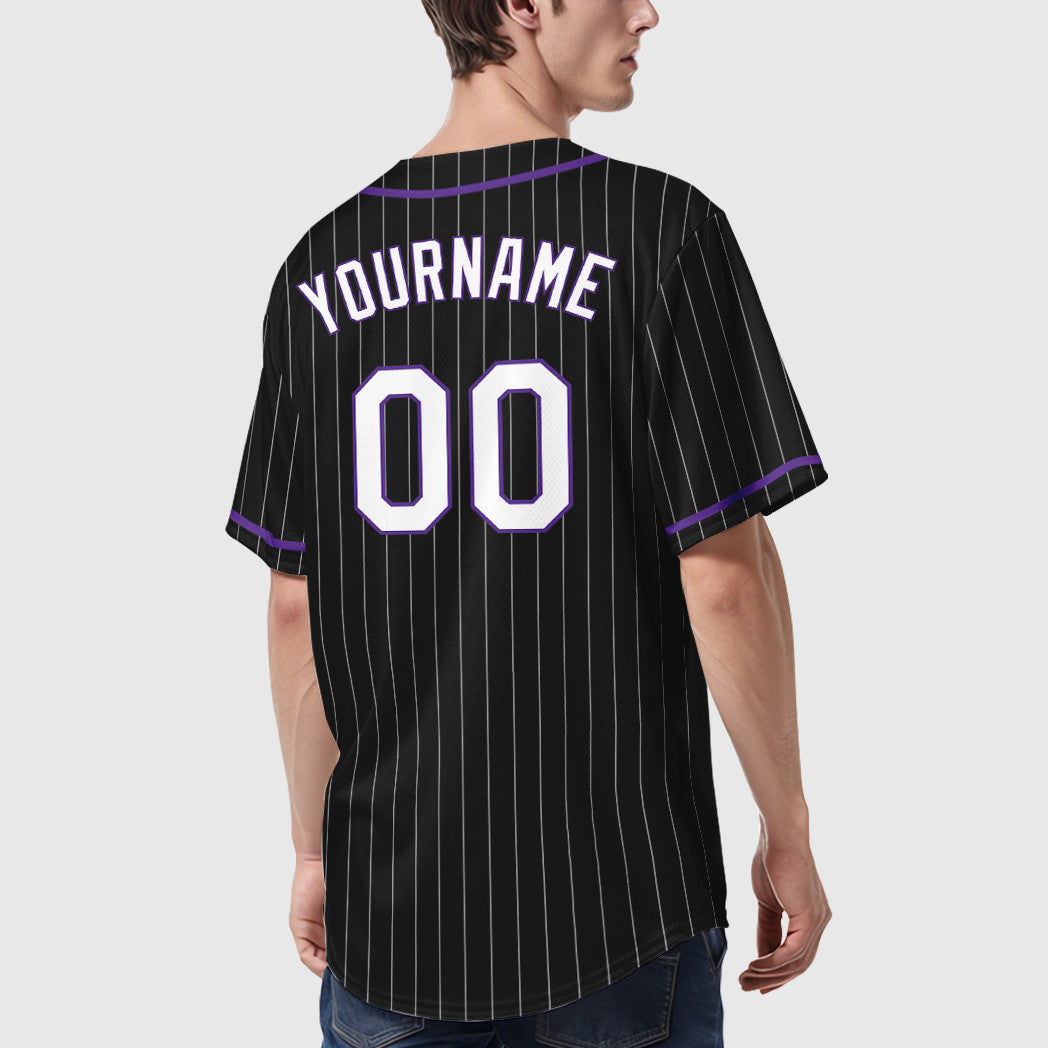 Custom Black White White-Purple Piping Pinstripe Baseball Jersey