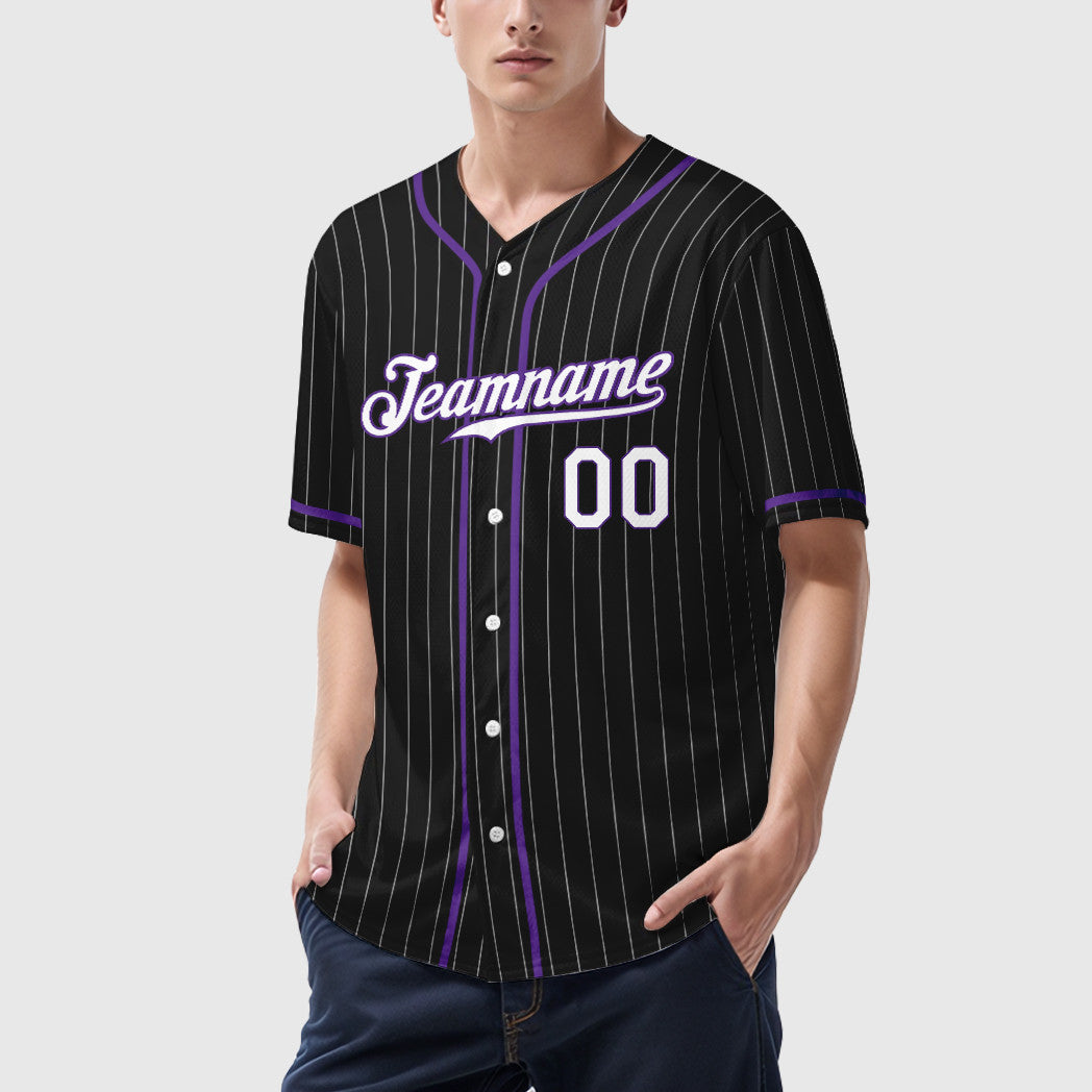 Custom Black White White-Purple Piping Pinstripe Baseball Jersey