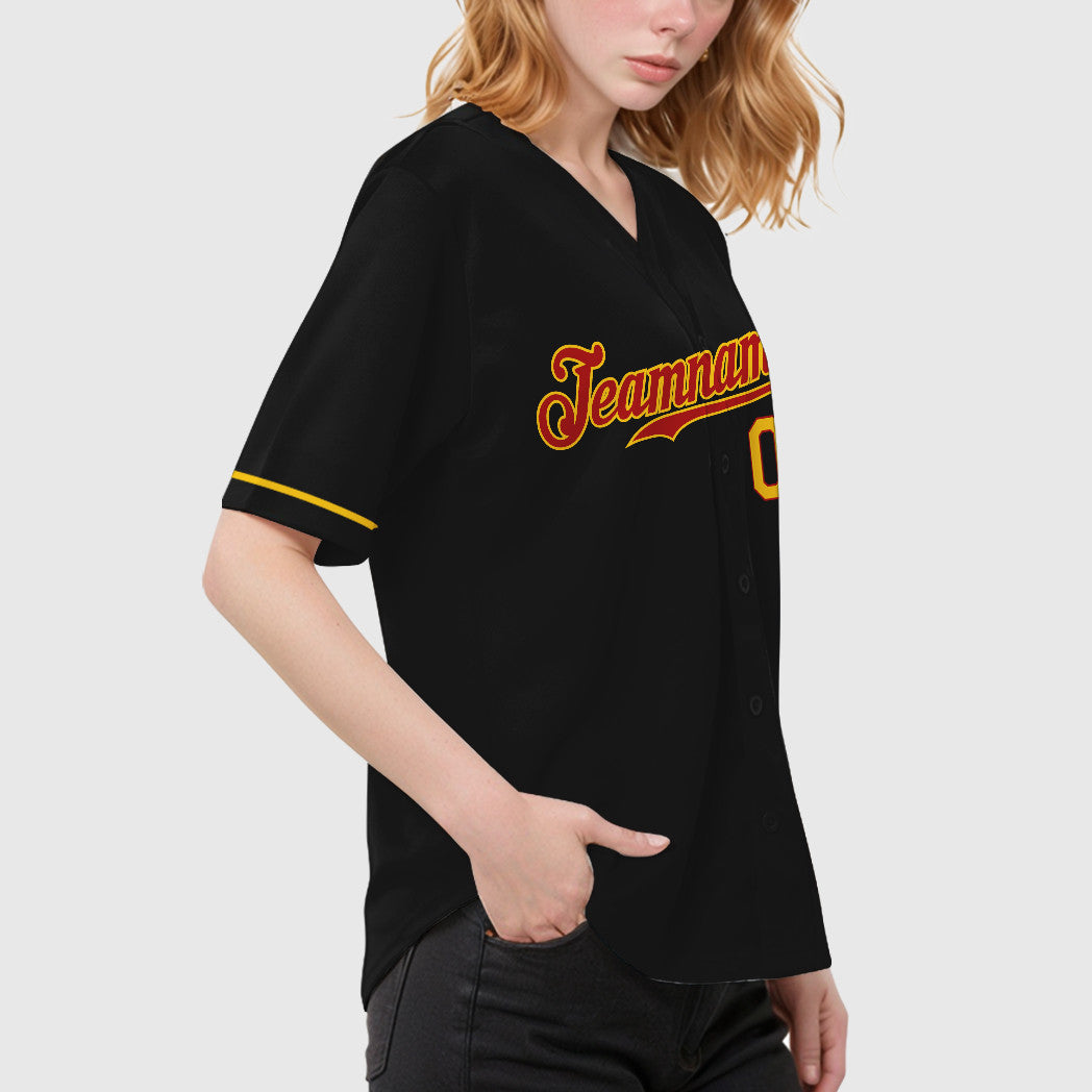 Custom Black Red Red-Yellow Baseball Jersey