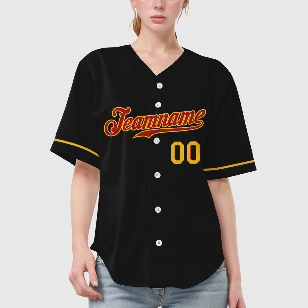 Custom Black Red Red-Yellow Baseball Jersey
