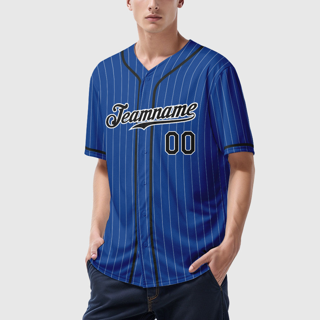 Custom Royal White Black-White Piping Pinstripe Baseball Jersey