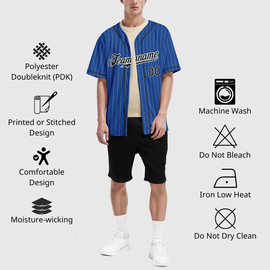 Custom Royal White Black-White Piping Pinstripe Baseball Jersey