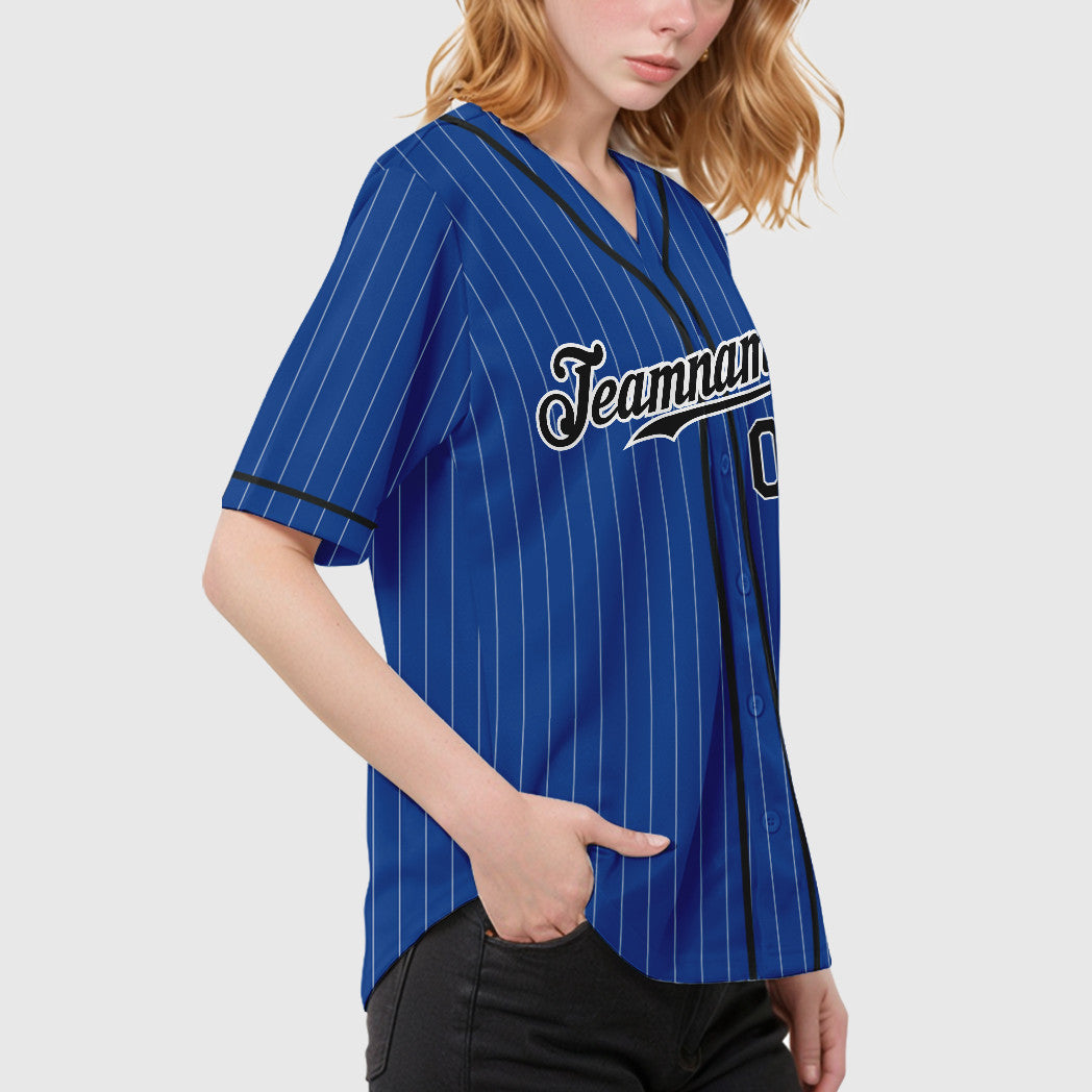 Custom Royal White Black-White Piping Pinstripe Baseball Jersey