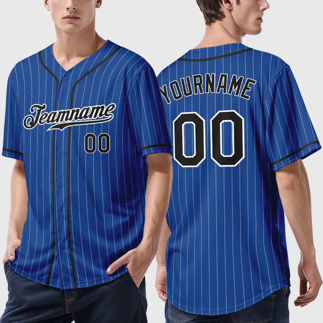 Custom Royal White Black-White Piping Pinstripe Baseball Jersey