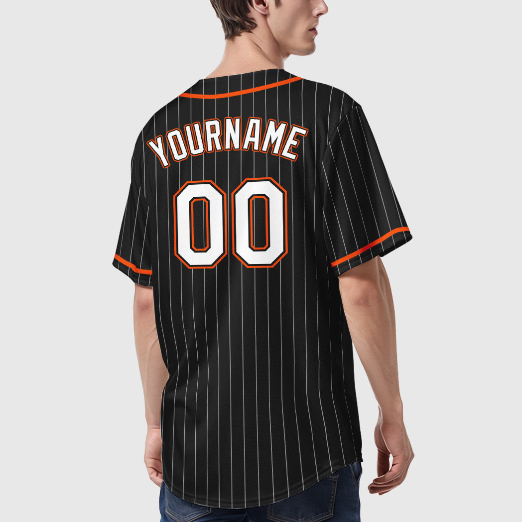 Custom Black White White-Orange Piping Pinstripe Baseball Jersey