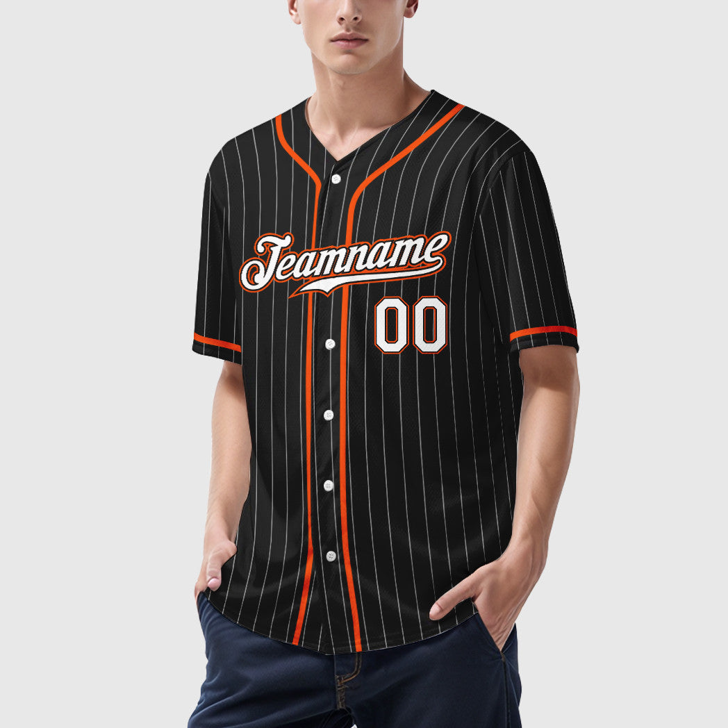 Custom Black White White-Orange Piping Pinstripe Baseball Jersey