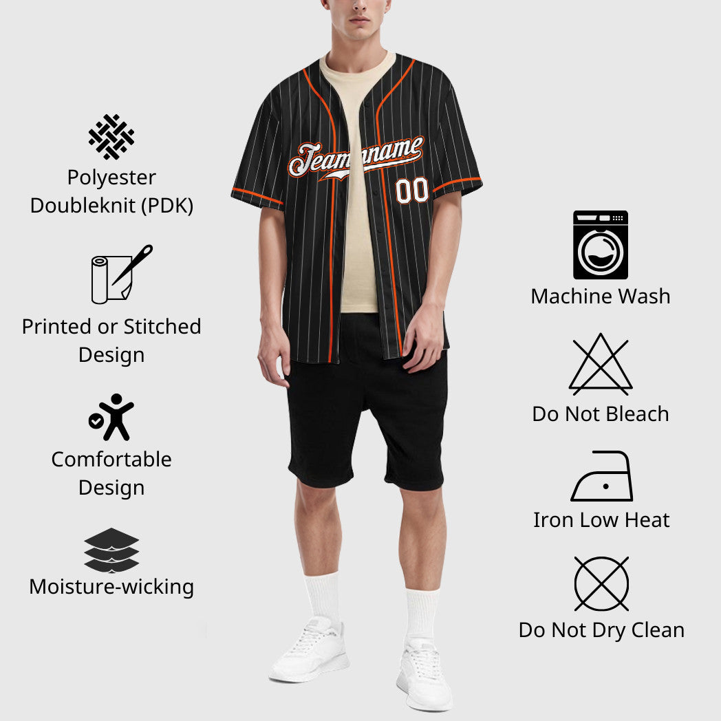 Custom Black White White-Orange Piping Pinstripe Baseball Jersey