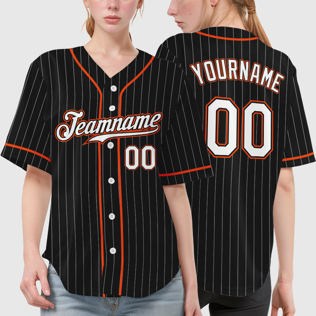 Custom Black White White-Orange Piping Pinstripe Baseball Jersey