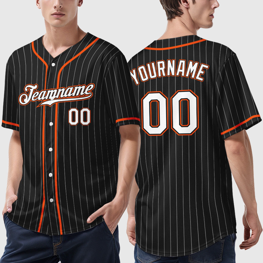Custom Black White White-Orange Piping Pinstripe Baseball Jersey