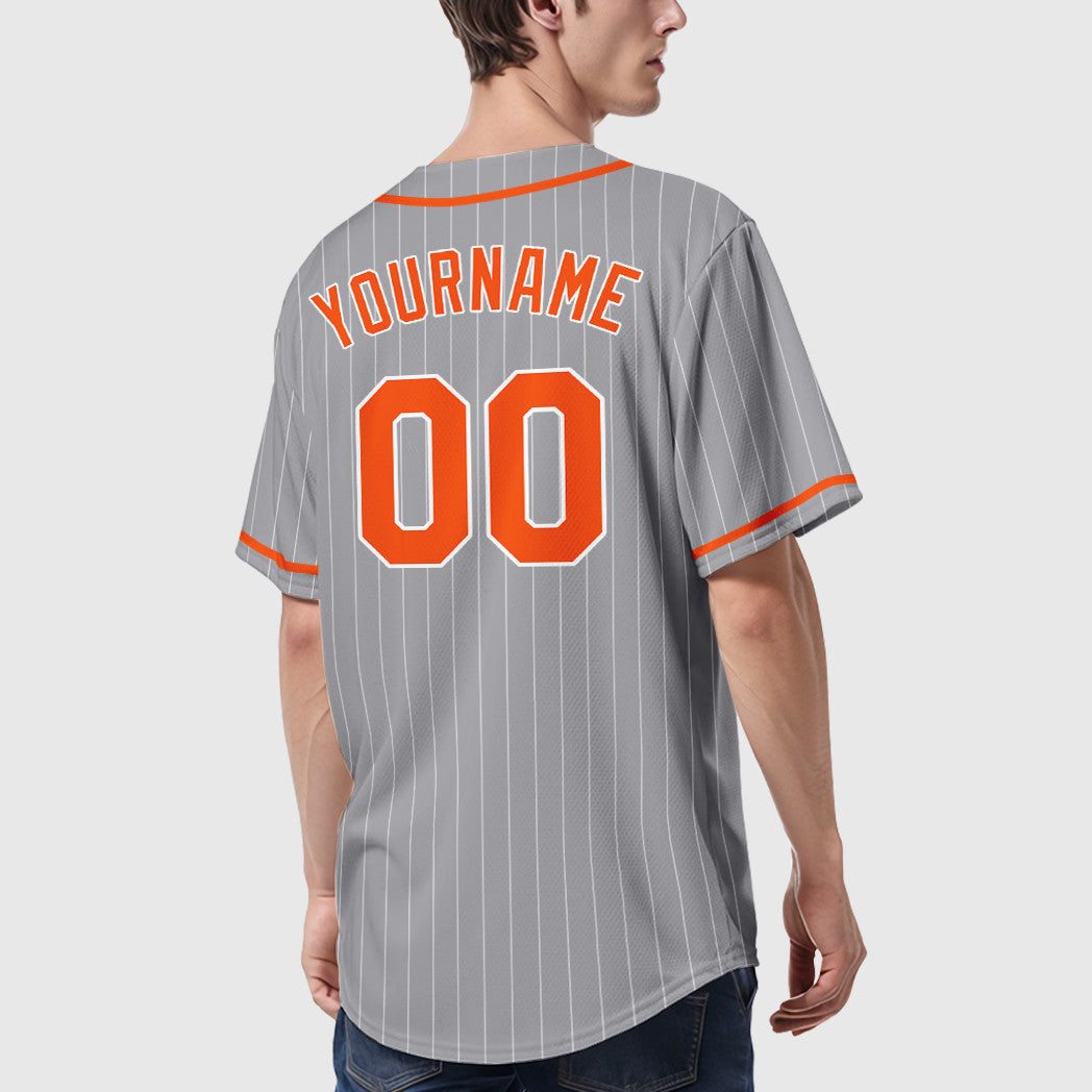 Custom Gray White Orange Piping Pinstripe Baseball Jersey
