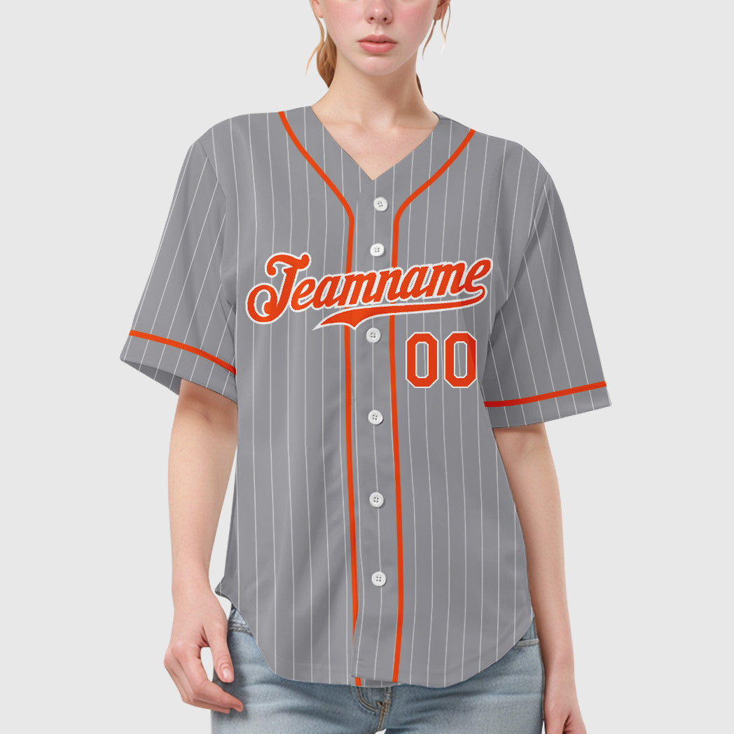 Custom Gray White Orange Piping Pinstripe Baseball Jersey