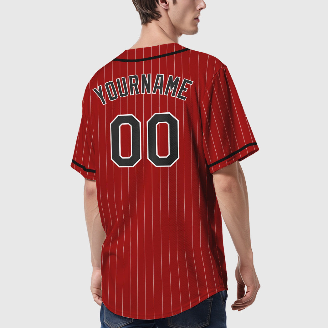 Custom Red White Black Piping Pinstripe Baseball Jersey