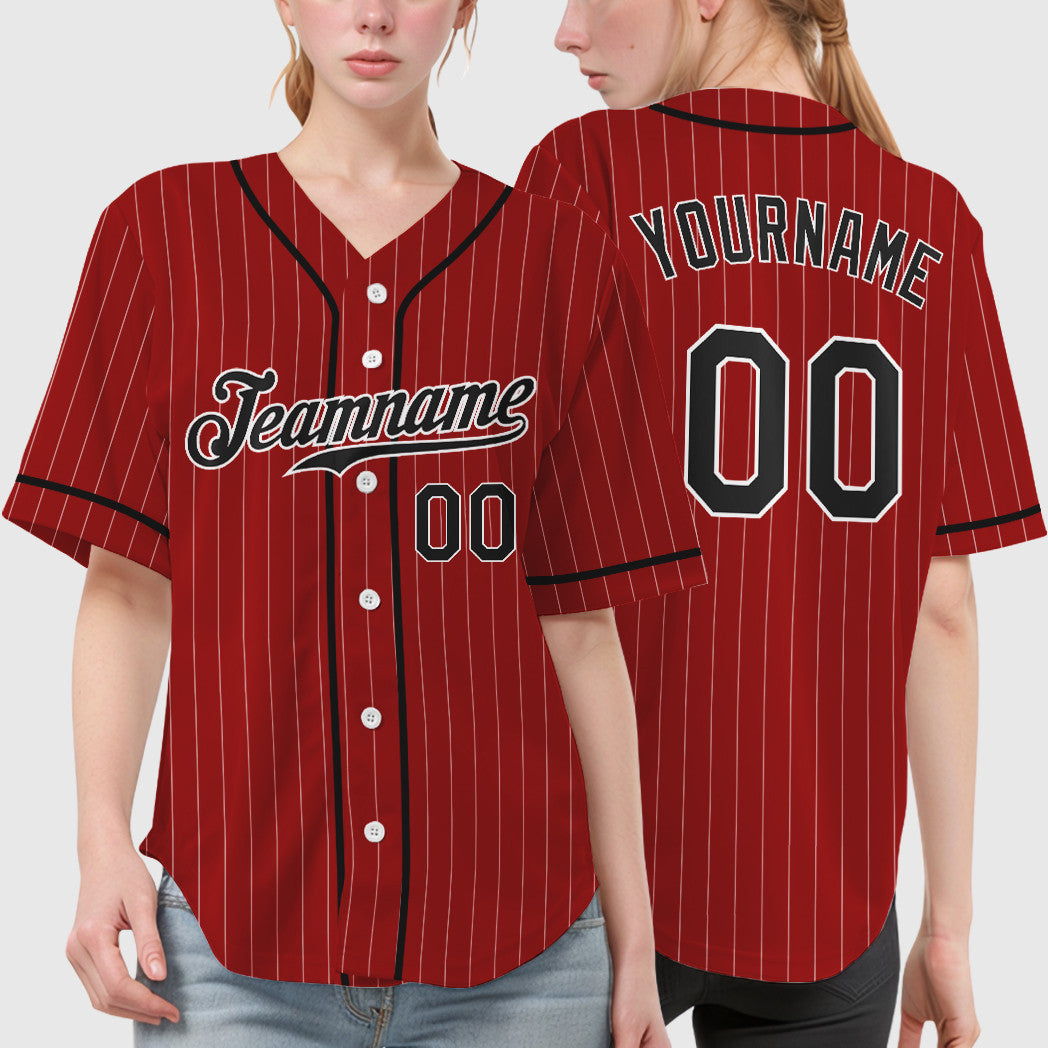 Custom Red White Black Piping Pinstripe Baseball Jersey