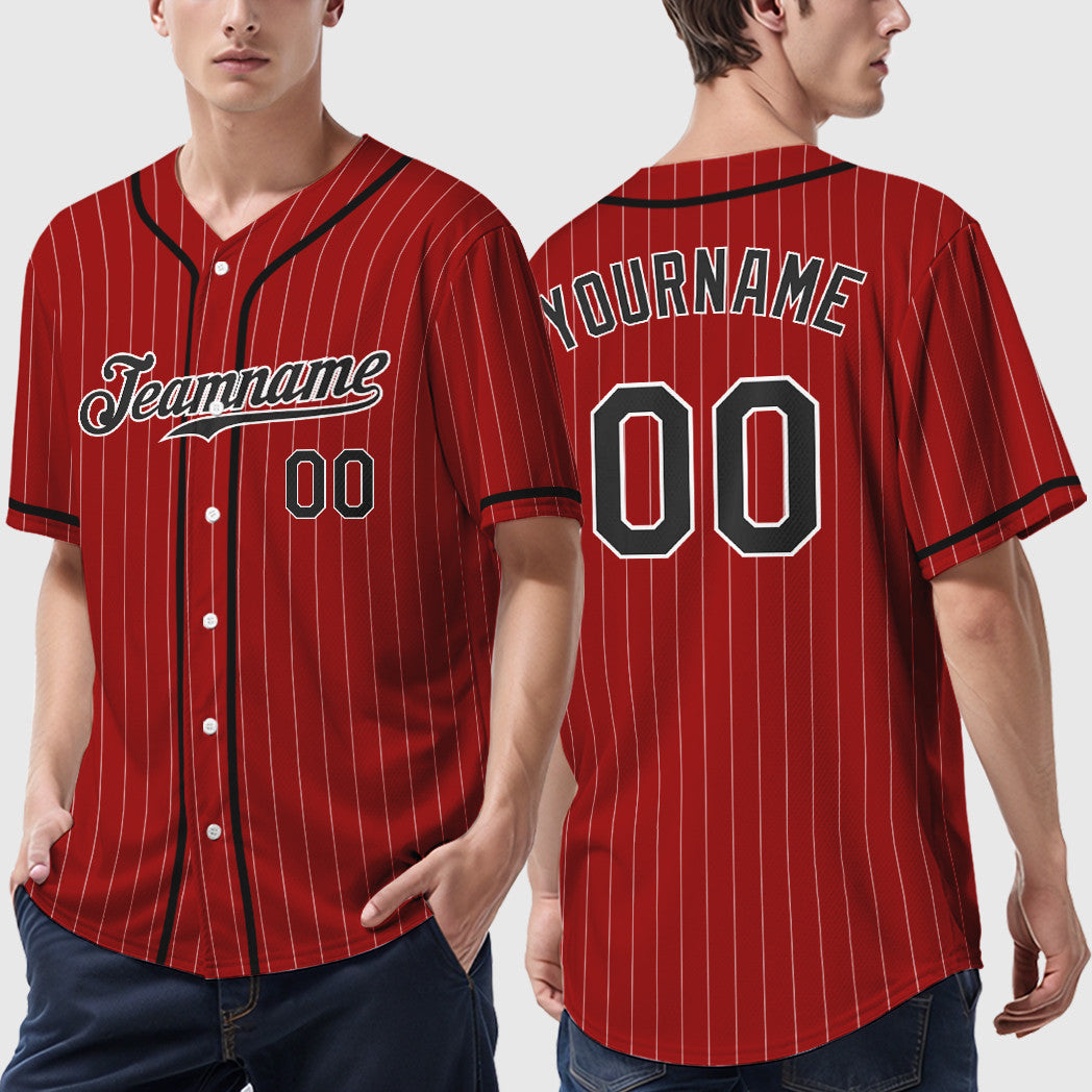 Custom Red White Black Piping Pinstripe Baseball Jersey