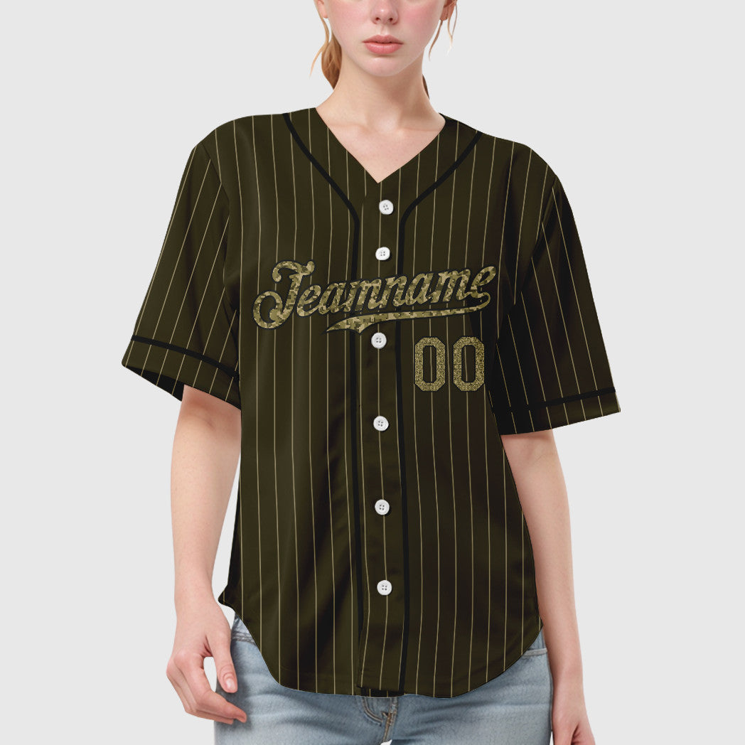 Custom Olive City Cream Camo-Black Piping Pinstripe Salute To Service Baseball Jersey