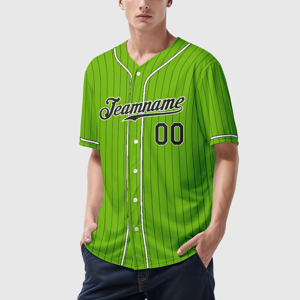 Custom Neon Green Black Black-White Piping Pinstripe Baseball Jersey