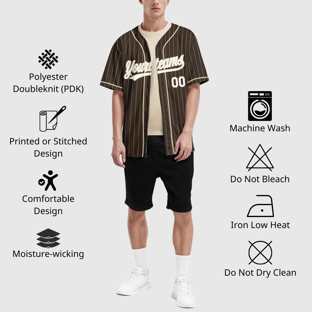 Custom Brown White City Cream Piping Pinstripe Baseball Jersey