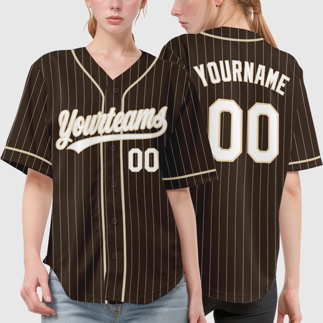 Custom Brown White City Cream Piping Pinstripe Baseball Jersey