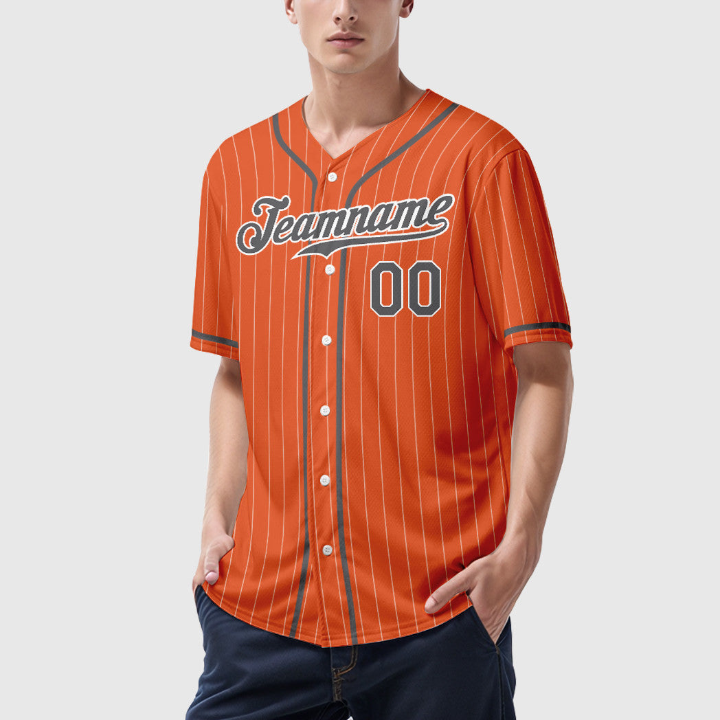 Custom Orange White Steel Gray Piping Pinstripe Baseball Jersey