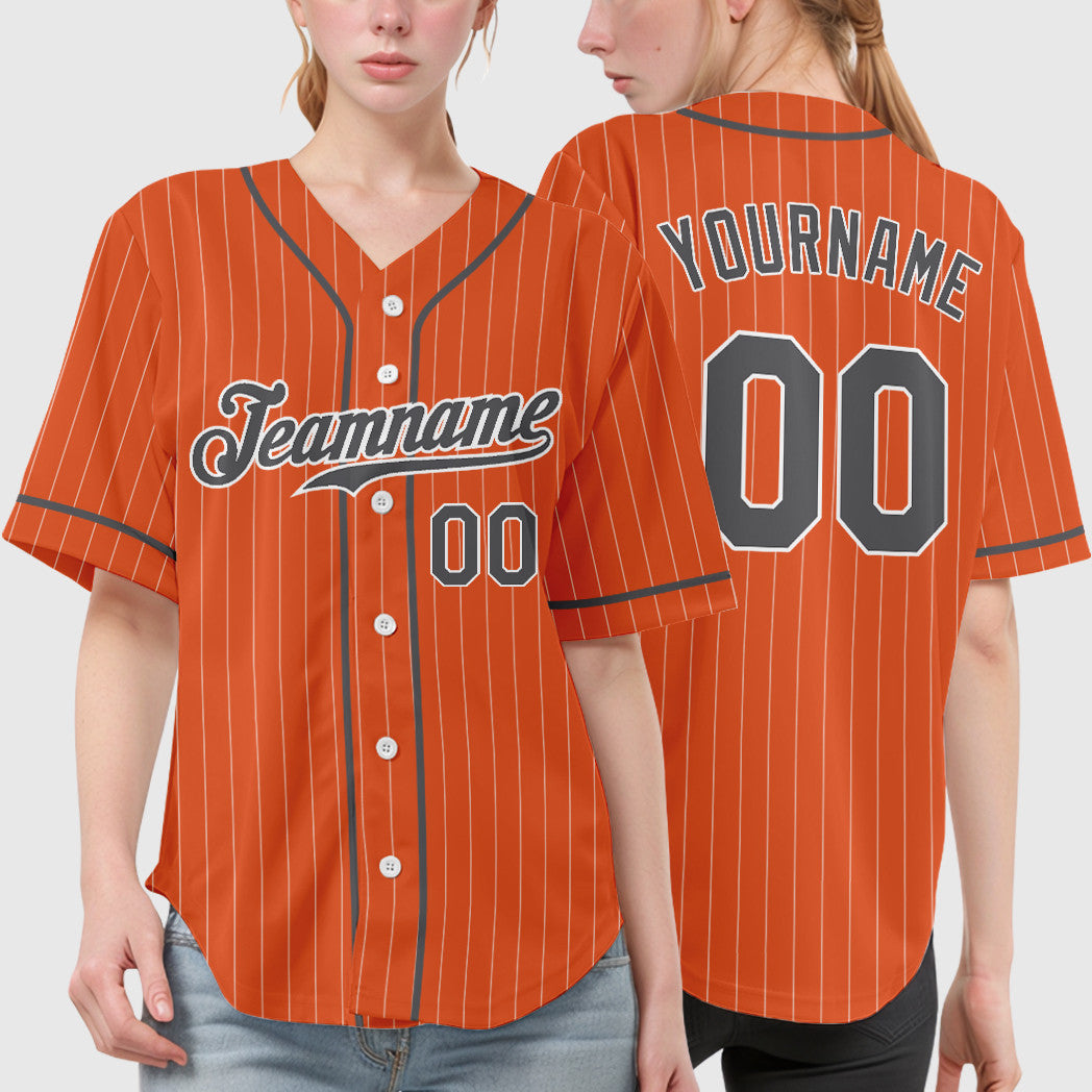Custom Orange White Steel Gray Piping Pinstripe Baseball Jersey