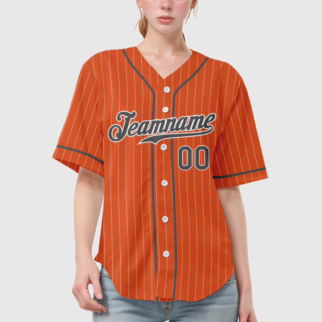Custom Orange White Steel Gray Piping Pinstripe Baseball Jersey