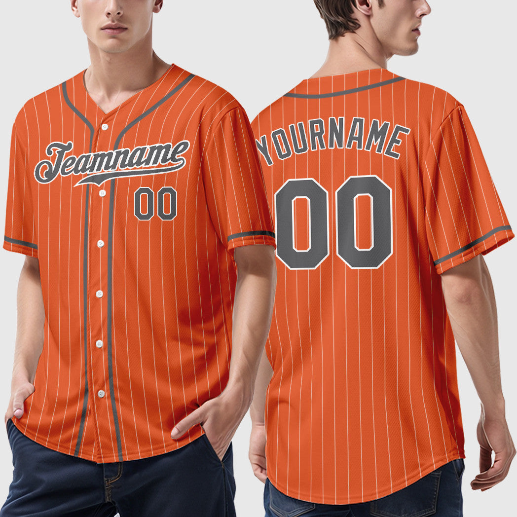 Custom Orange White Steel Gray Piping Pinstripe Baseball Jersey