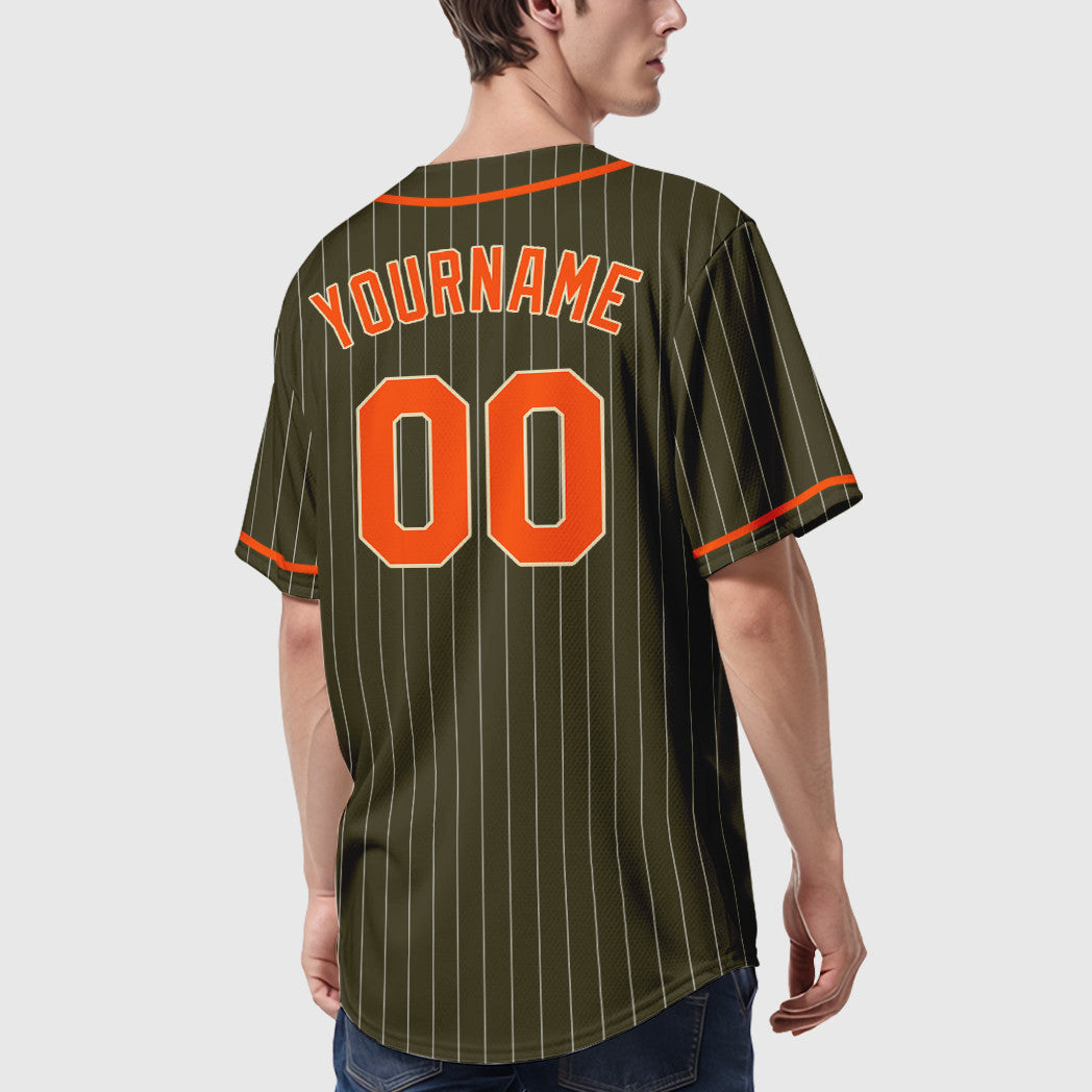 Custom Olive City Cream Orange Piping Pinstripe Salute To Service Baseball Jersey