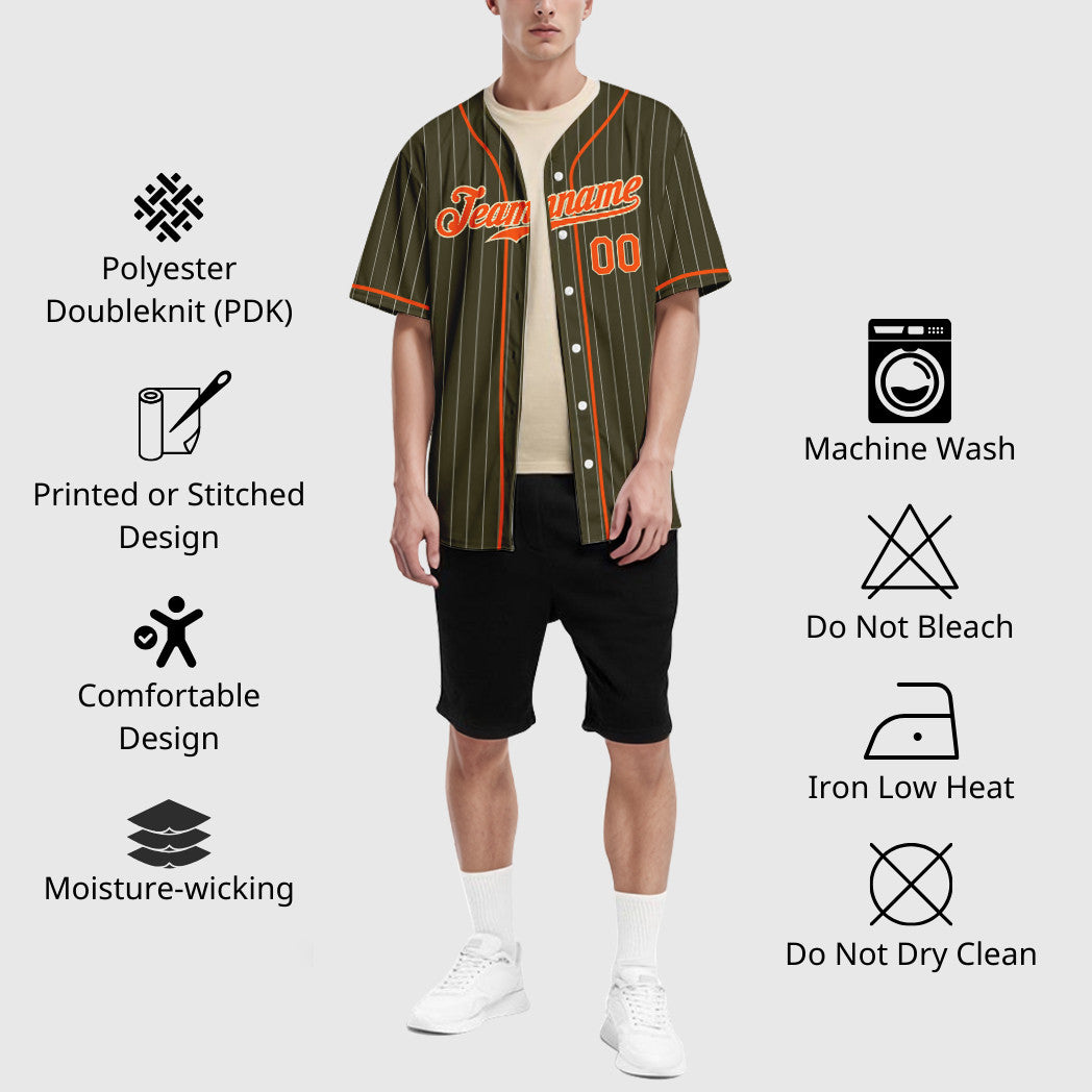 Custom Olive City Cream Orange Piping Pinstripe Salute To Service Baseball Jersey